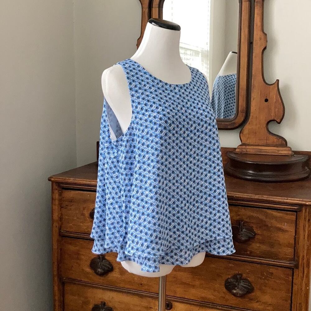 LOFT Blue Relaxed Fit Chiffon Sleeveless Top, LP